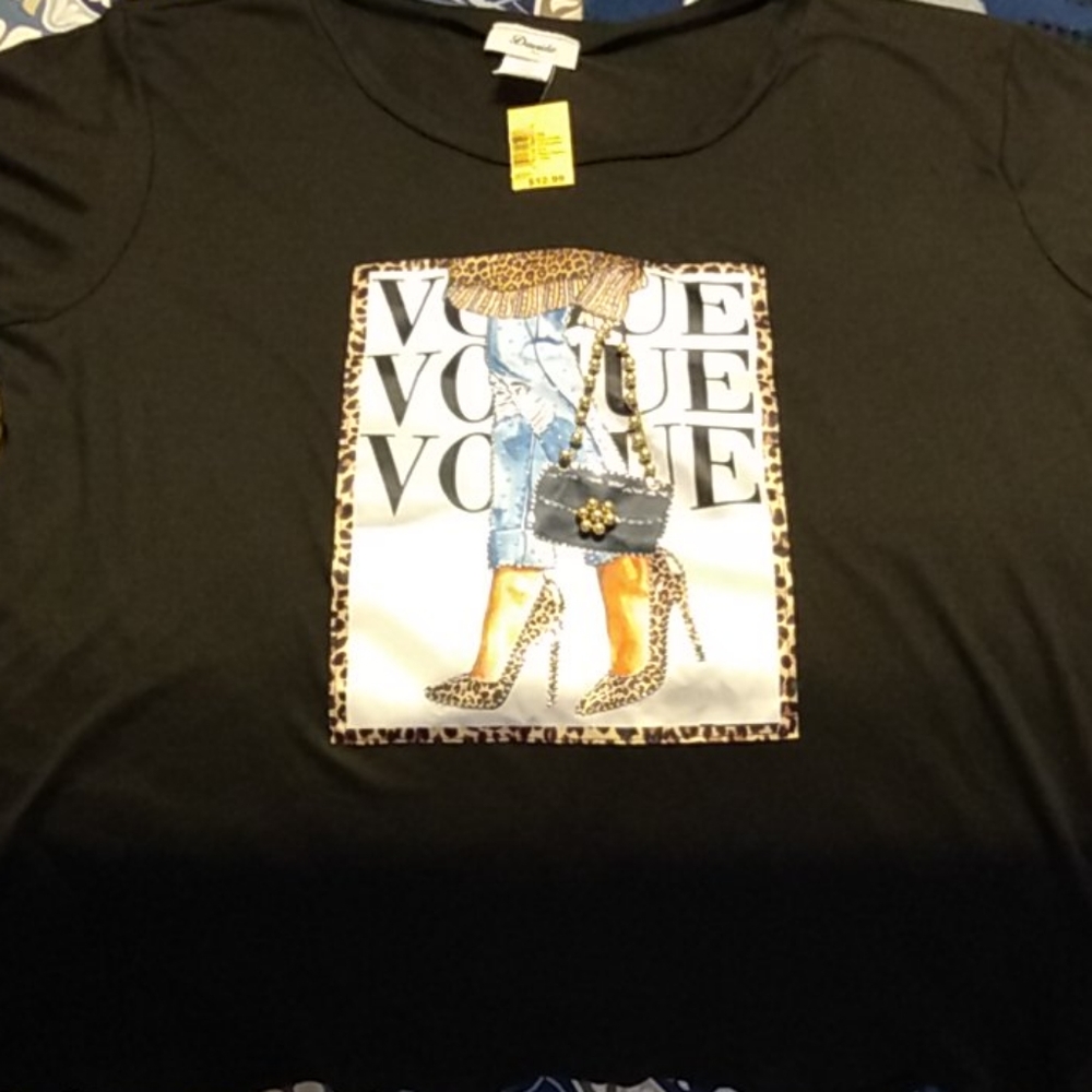 Ladies Black T Shirt with Rhinestones and beads